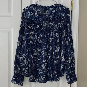 Kaari  Blue  blue white sheer blouse top  Sz XL